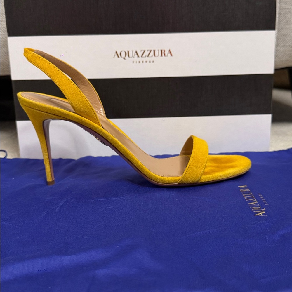 Aquazzura So Nude 85 Yellow Suede Sandals Heels EU 39